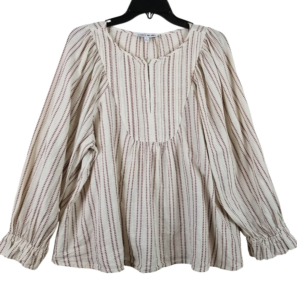 Elizabeth and James Womens M Burgundy Striped Cotton Peasant Blouse Boho Top